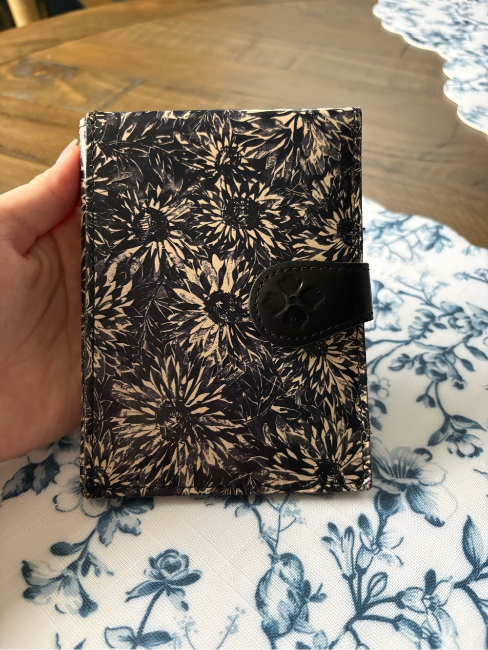 Patricia Nash Black and Cream Floral Snap Passport Slip